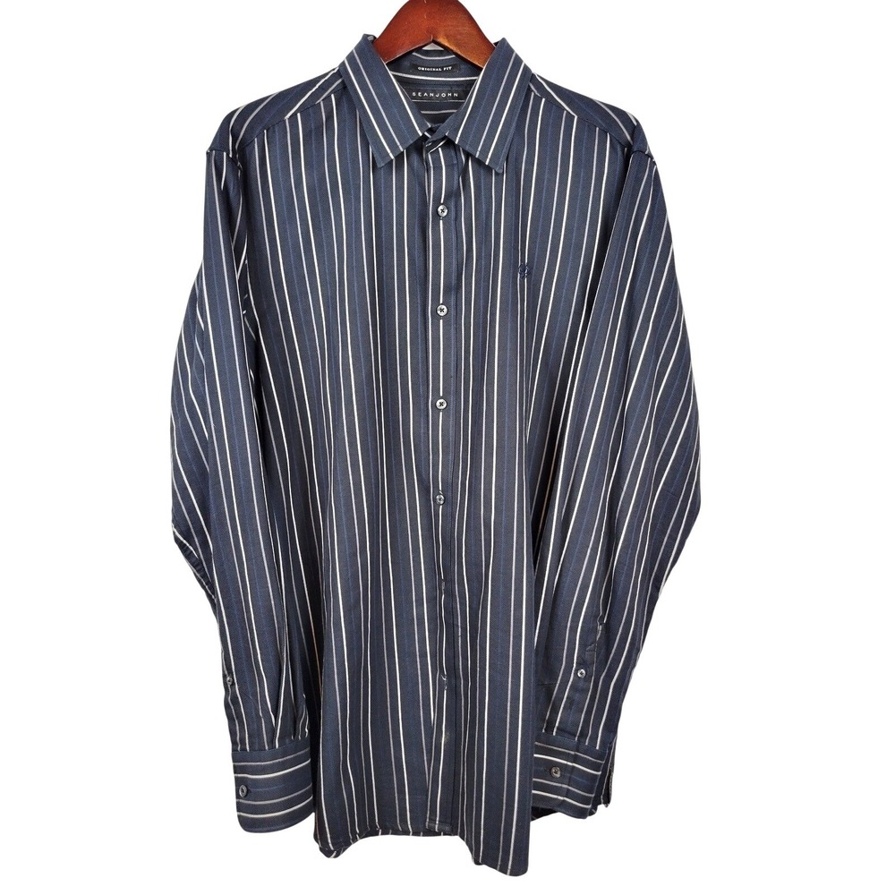 Sean John Original Fit Gray Striped Long Sleeve Button Up Shirt XL Mens - Picture 2 of 7